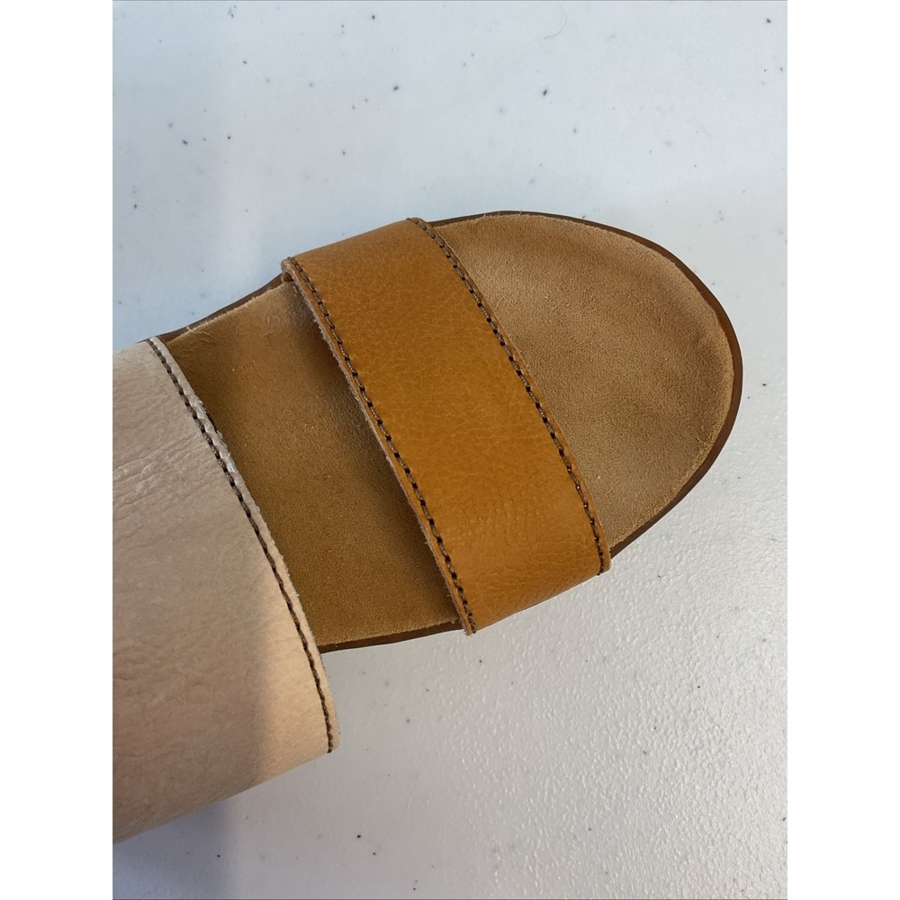Women’s Two-Tone Tan & Beige Leather Slingback Sandals - Picture 12 of 15